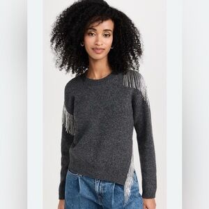 Cinq à Sept Lilliana Rhinestone-Fringe Sweater heather wool cashmere blend XS